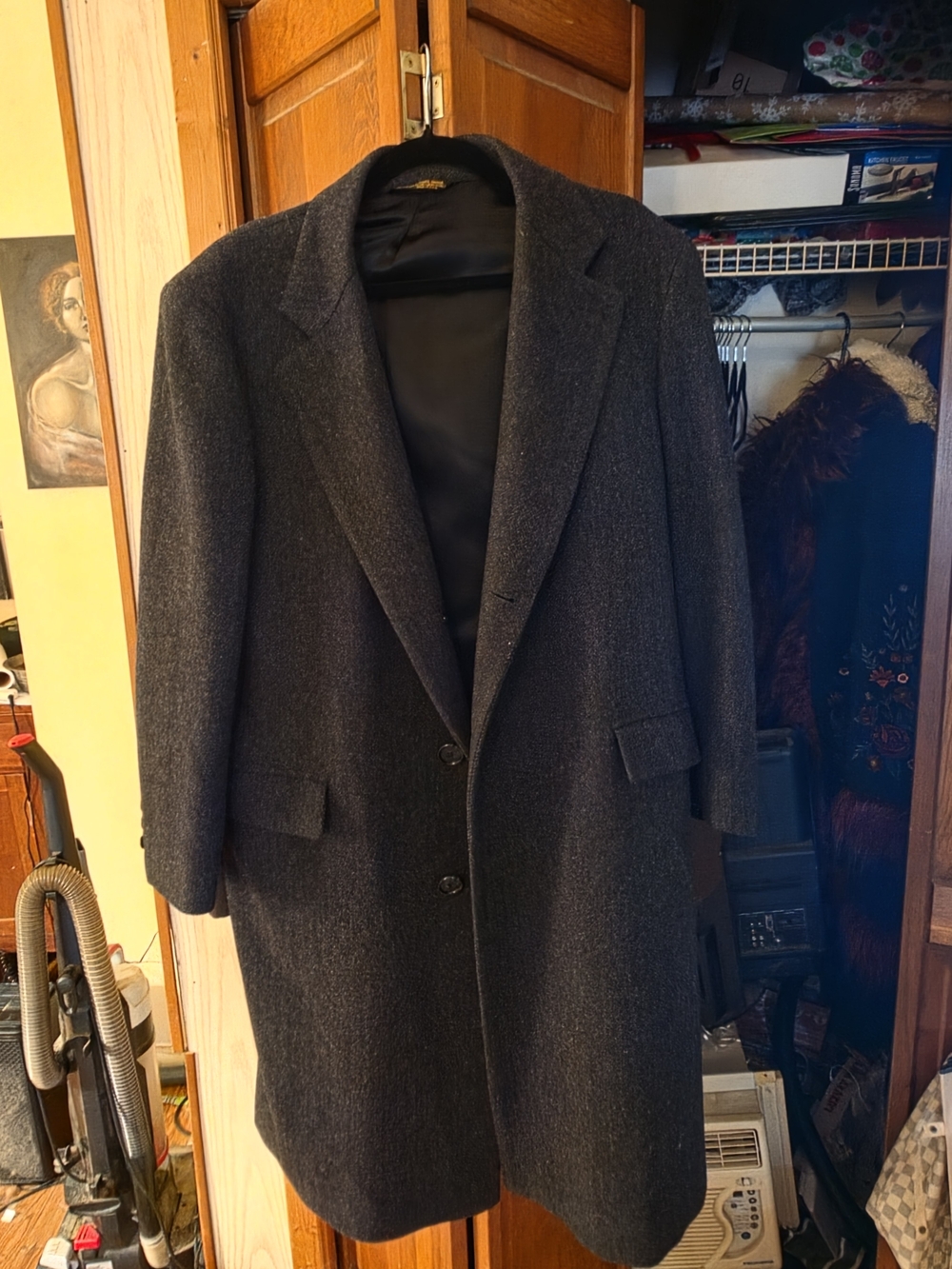 B.W. Harris Vintage Wool Topcoat Herringbone Gray Tweed Overcoat Mens L / 44R - Picture 1 of 5